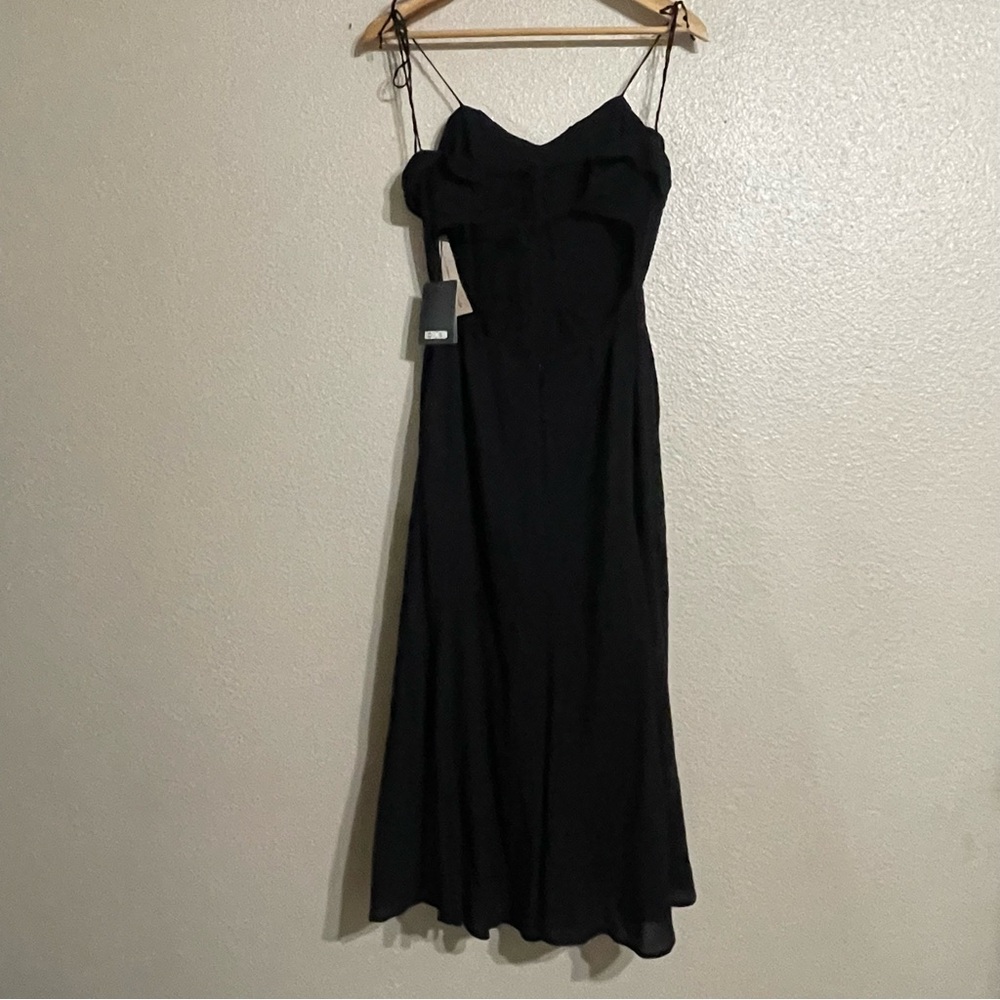 Reformation‎ Selma Black Ruffle-Trim Midi Dress with Side Slit - Picture 2 of 16